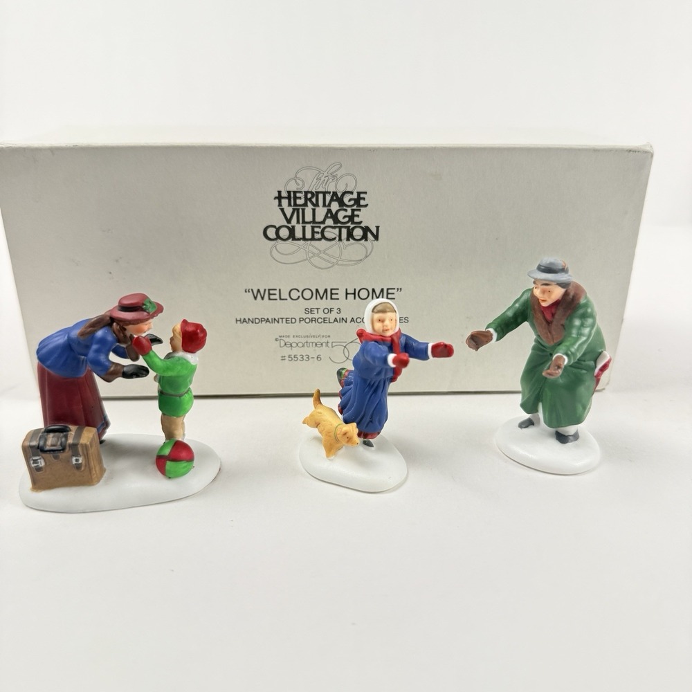 Dept 56 Heritage Village Welcome Home Set of 3 Porcelain Accessories #5533-6